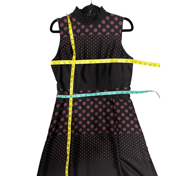 Who What Wear Black Sleeveless Polka Dot Dress Shirred Neck Purple/burgundy SZ S - Picture 8 of 9